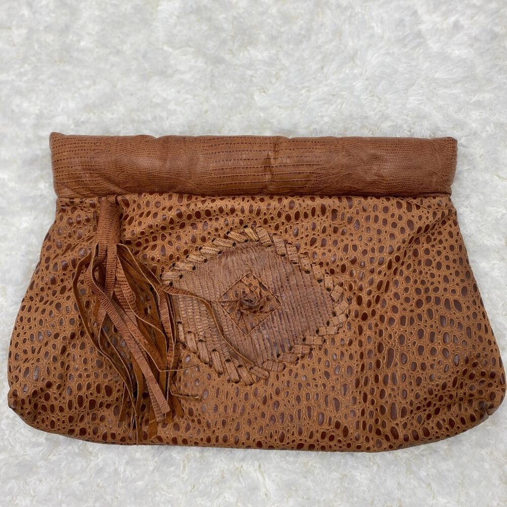 Vintage Brown Textured Soft Leather Pouch Purse with Strap